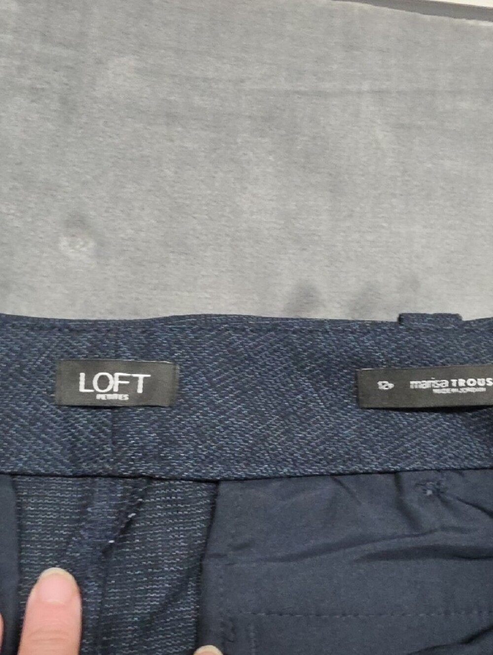 LOFT Navy Textured Straight-Leg Trousers - Picture 2 of 7